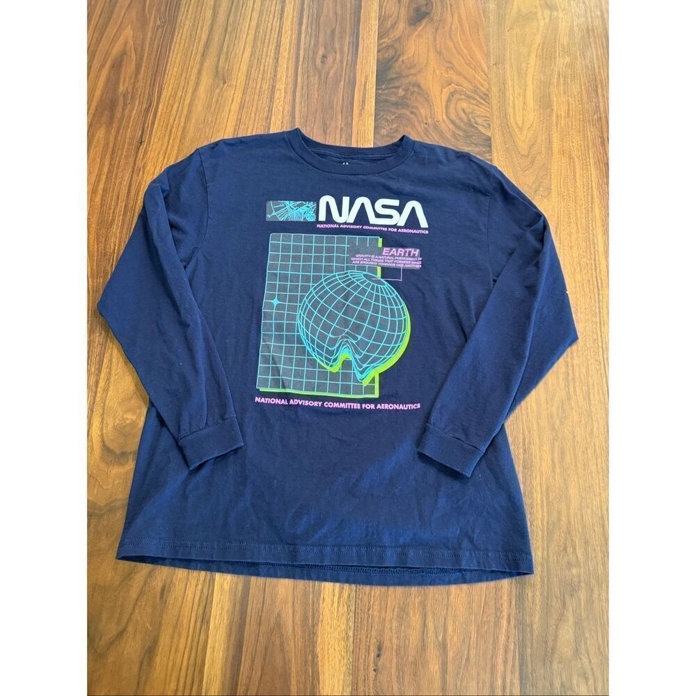 Hyper Space Boys' Navy Blue NASA 100% Cotton Long Sleeve T-Shirt Size 16